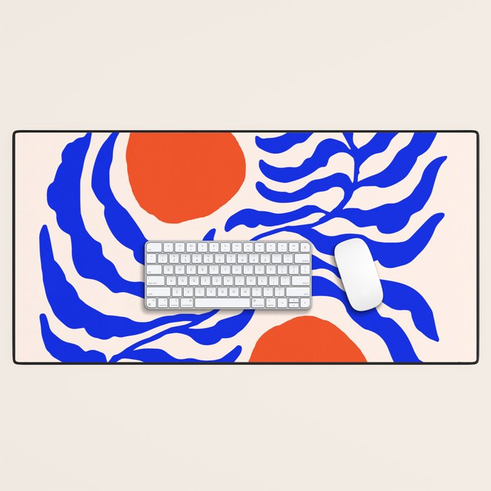 Blue and Orange Abstract Leaf Desk Mat Gallery Image 1