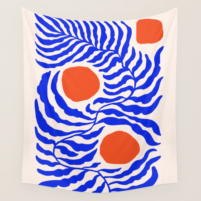 Blue and Orange Abstract Leaf Wall Tapestry Gallery Image 4