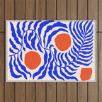 Blue and Orange Abstract Leaf Outdoor Rug Gallery Image 1