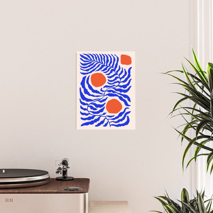 Blue and Orange Abstract Leaf Poster Gallery Image 2