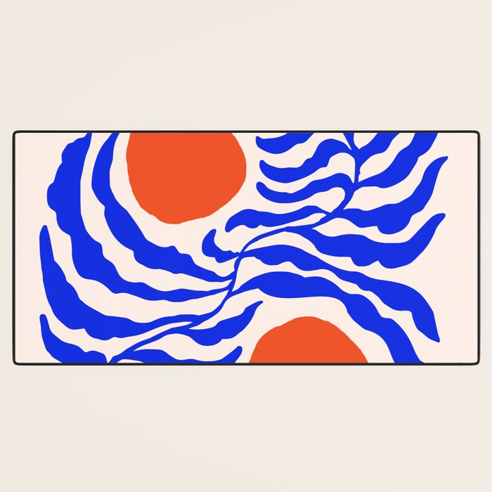 Blue and Orange Abstract Leaf Desk Mat Gallery Image 3
