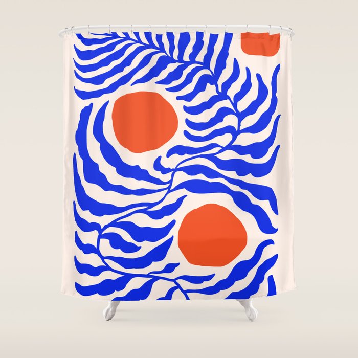 Blue and Orange Abstract Leaf Shower Curtain Gallery Image 1
