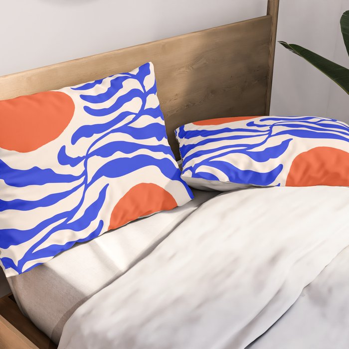 Blue and Orange Abstract Leaf Pillow Sham Gallery Image 2