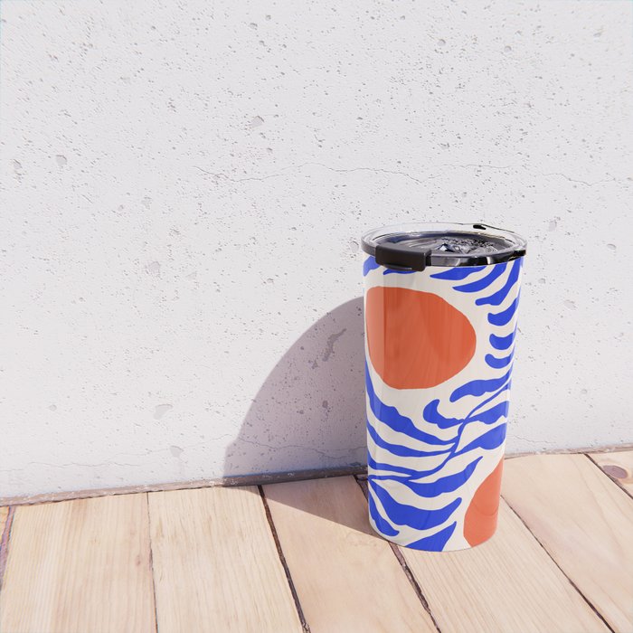 Blue and Orange Abstract Leaf Travel Mug Gallery Image 4