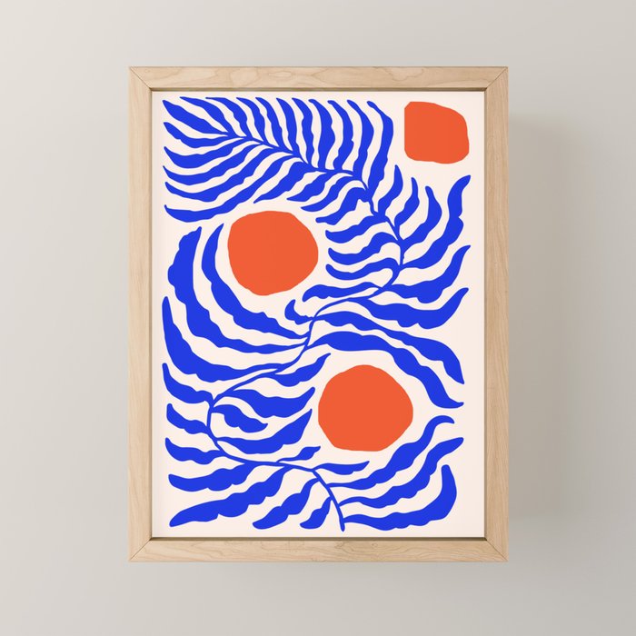 Blue and Orange Abstract Leaf Mini Art Print Gallery Image 1
