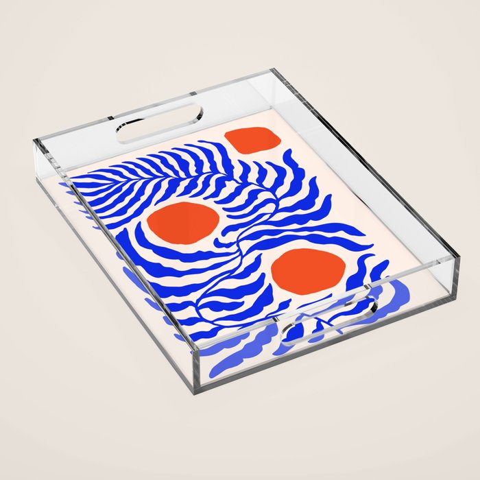 Blue and Orange Abstract Leaf Acrylic Tray Gallery Image 1