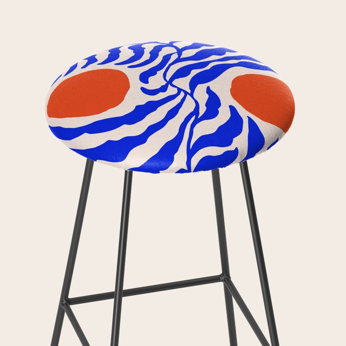 Blue and Orange Abstract Leaf Stool Gallery Image 2
