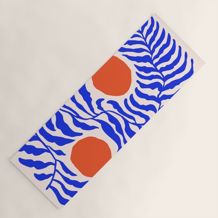 Blue and Orange Abstract Leaf Yoga Mat Gallery Image 1