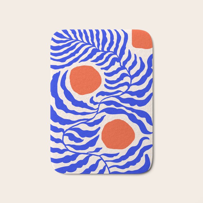 Blue and Orange Abstract Leaf Bath Mat Gallery Image 1