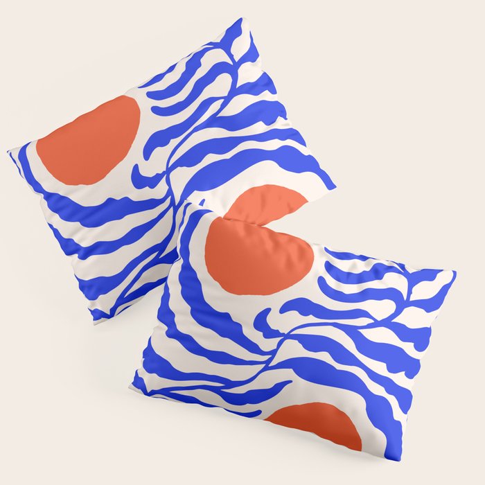 Blue and Orange Abstract Leaf Pillow Sham Gallery Image 3