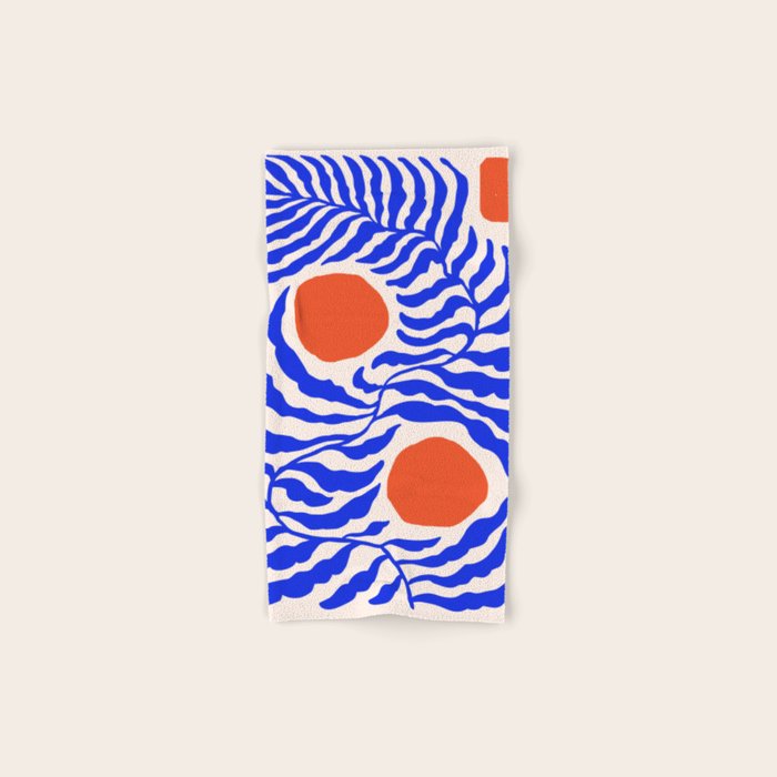 Blue and Orange Abstract Leaf Bath Towel Gallery Image 1