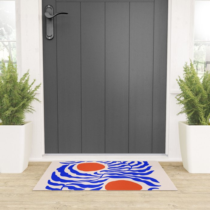 Blue and Orange Abstract Leaf Welcome Mat Gallery Image 3