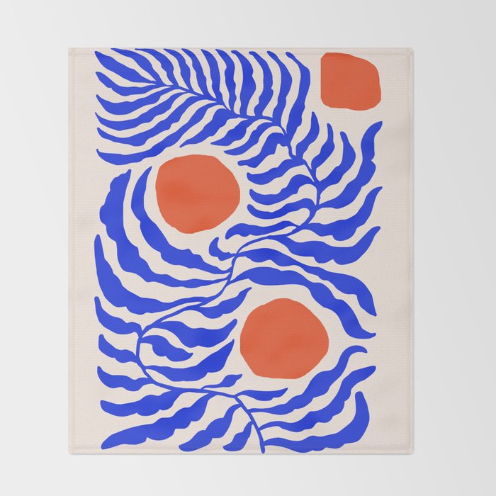 Blue and Orange Abstract Leaf Throw Blanket Gallery Image 2