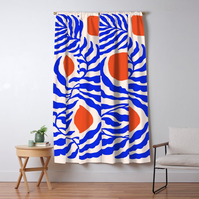Blue and Orange Abstract Leaf Window Curtain Gallery Image 5