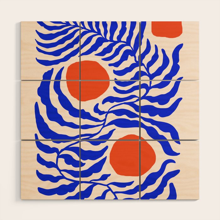 Blue and Orange Abstract Leaf Wood Wall Art Gallery Image 1