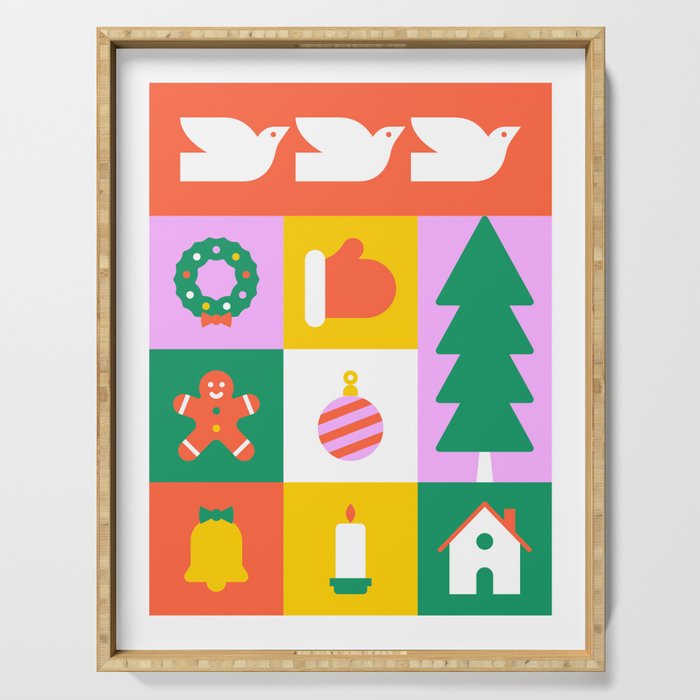 Geometric christmas holiday mosaic art Serving Tray Gallery Image 1