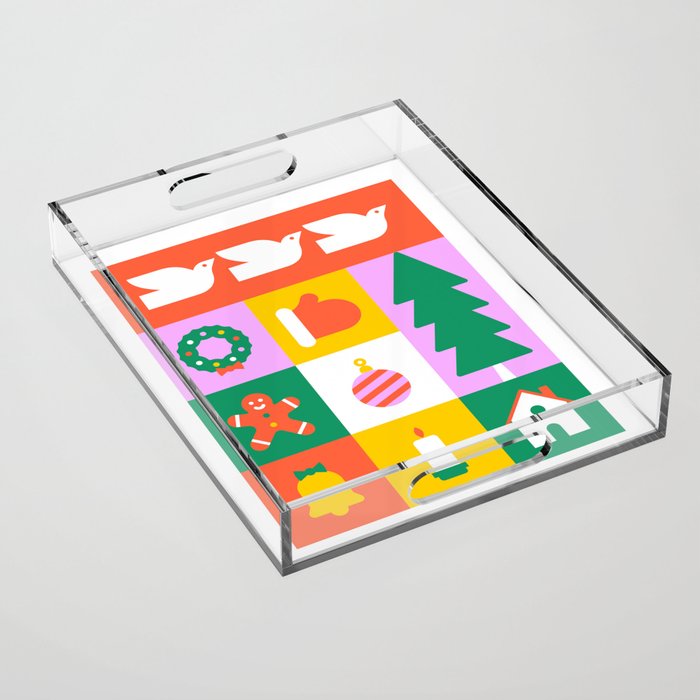 Geometric christmas holiday mosaic art Acrylic Tray Gallery Image 1