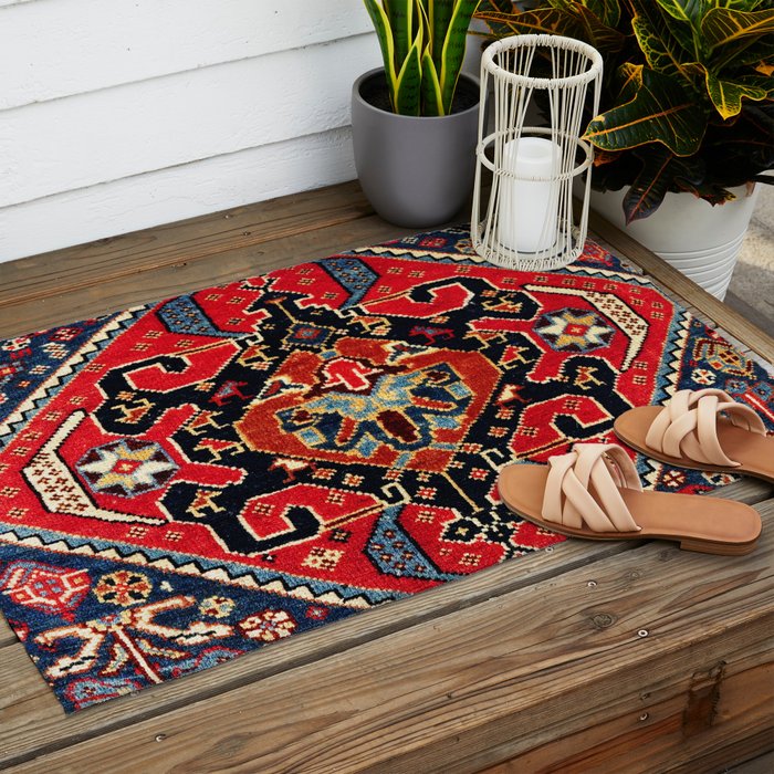 Qashqaâi Antique Fars Persian Bag Face Print Outdoor Rug Gallery Image 2