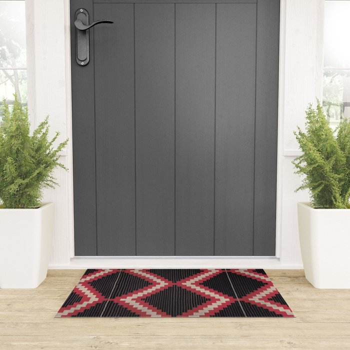 Red and White Moqui Stripe Southwest Navajo Rug Welcome Mat Gallery Image 3