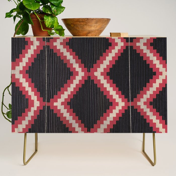 Red And White Moqui Stripe Southwest Navajo Rug Credenza