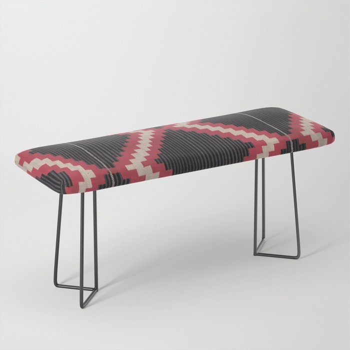 Red and White Moqui Stripe Southwest Navajo Rug Bench Gallery Image 1