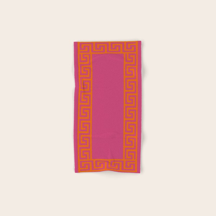 Pink Greek Key Print Bath Towel Gallery Image 1
