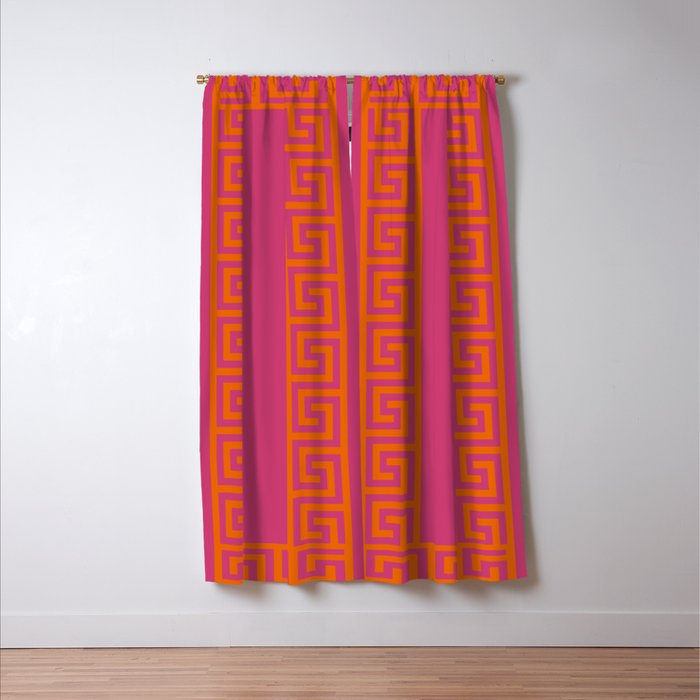 Pink Greek Key Print Window Curtain Gallery Image 3