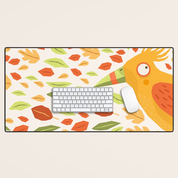 Autumn bird and leaves Desk Mat Gallery Image 1