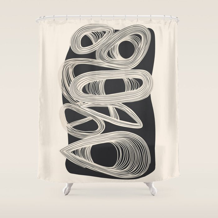 Continuous Flow - Monochrome Abstract Design Shower Curtain Gallery Image 1