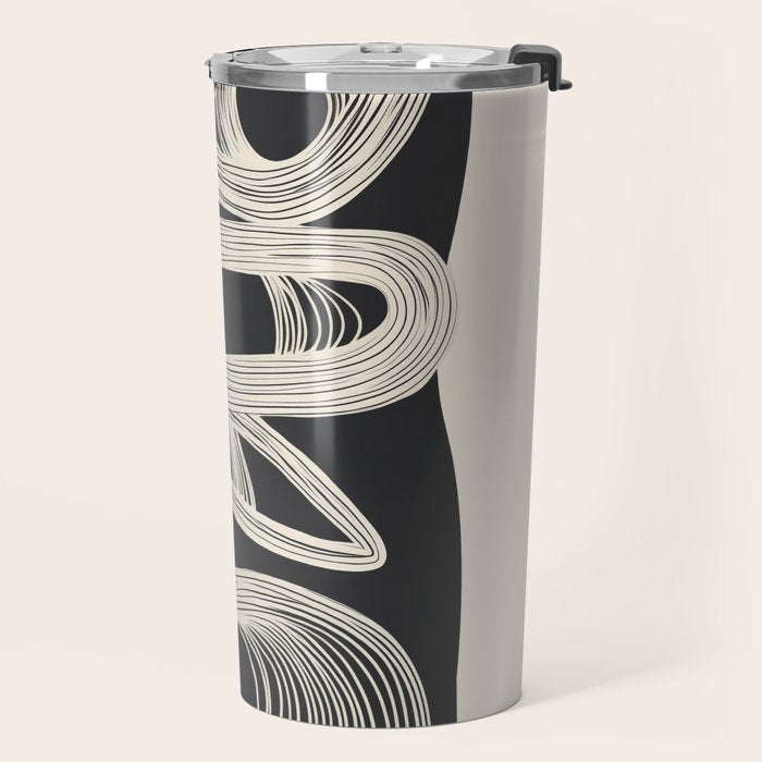 Continuous Flow - Monochrome Abstract Design Travel Mug Gallery Image 2