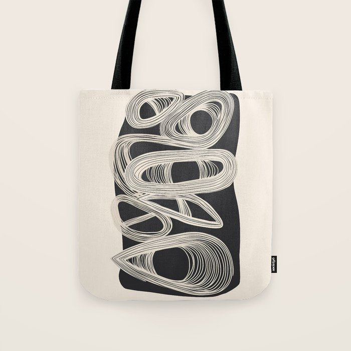 Continuous Flow - Monochrome Abstract Design Tote Bag Gallery Image 1