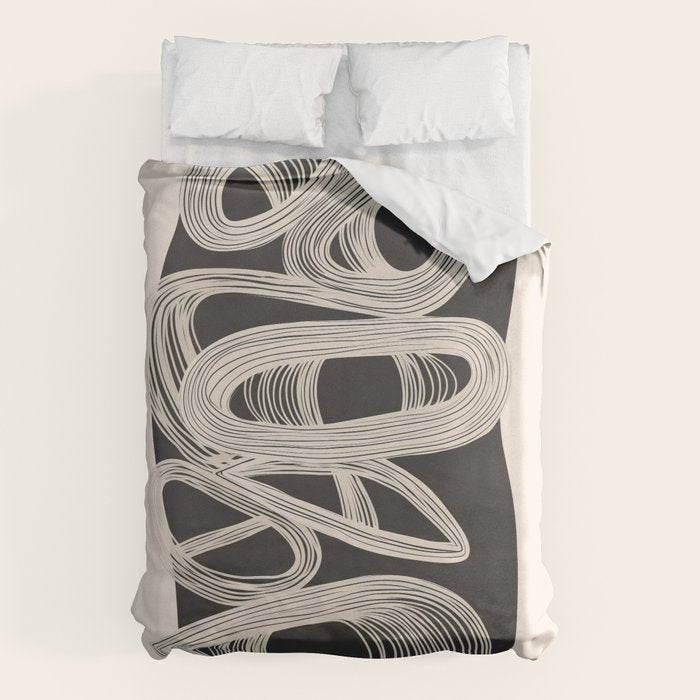 Continuous Flow - Monochrome Abstract Design Duvet Cover Gallery Image 6