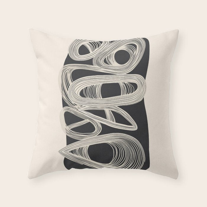 Continuous Flow - Monochrome Abstract Design Throw Pillow Gallery Image 6