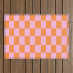 Pink and Orange Checkerboard Grid Outdoor Rug Gallery Image 1