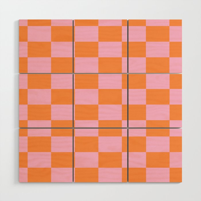 Pink and Orange Checkerboard Grid Wood Wall Art Gallery Image 1