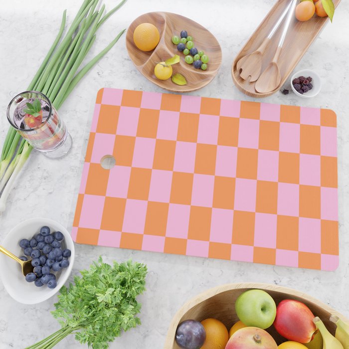 Pink and Orange Checkerboard Grid Cutting Board Gallery Image 2