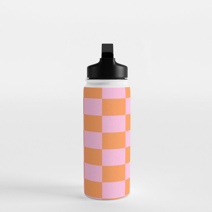 Pink and Orange Checkerboard Grid Water Bottle Gallery Image 3