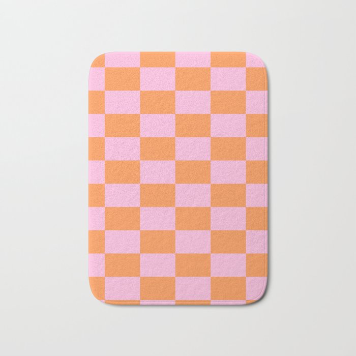 Pink and Orange Checkerboard Grid Bath Mat Gallery Image 1
