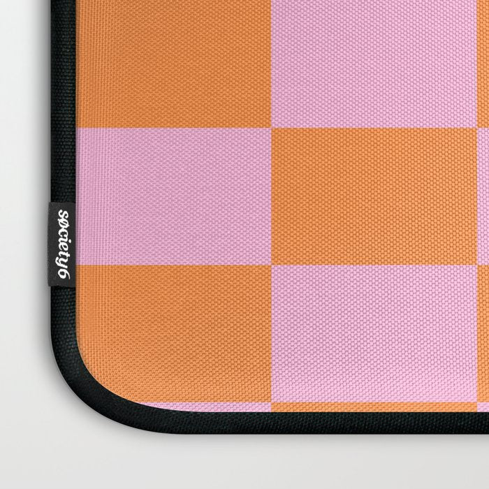 Pink and Orange Checkerboard Grid Laptop Sleeve Gallery Image 3