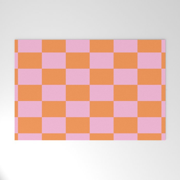 Pink and Orange Checkerboard Grid Welcome Mat Gallery Image 1