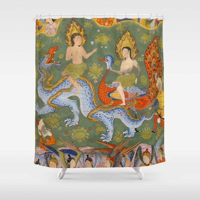 Falnama (Book of omens) Expulsion of Adam and Eve From Heaven Islamic Antique Art  Shower Curtain Gallery Image 1