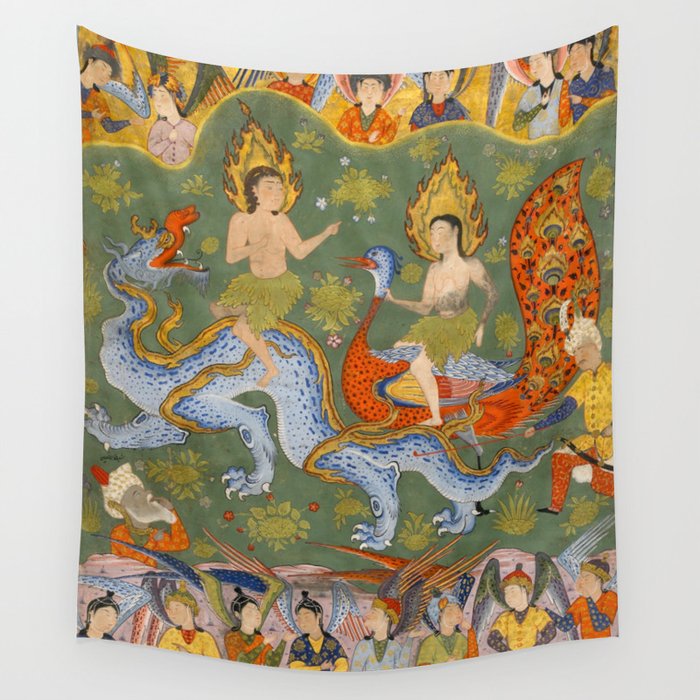 Falnama (Book of omens) Expulsion of Adam and Eve From Heaven Islamic Antique Art  Wall Tapestry Gallery Image 1