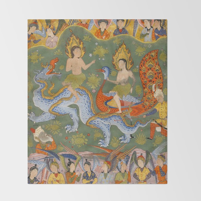 Falnama (Book of omens) Expulsion of Adam and Eve From Heaven Islamic Antique Art  Throw Blanket Gallery Image 2