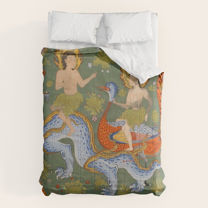 Falnama (Book of omens) Expulsion of Adam and Eve From Heaven Islamic Antique Art  Comforter Gallery Image 1