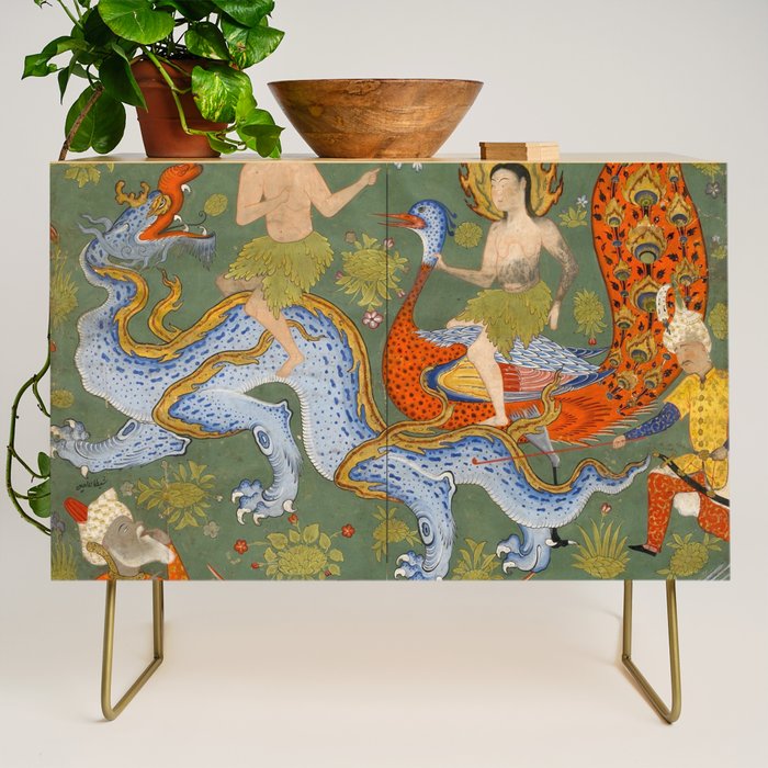 Falnama (Book of omens) Expulsion of Adam and Eve From Heaven Islamic Antique Art  Credenza Gallery Image 1