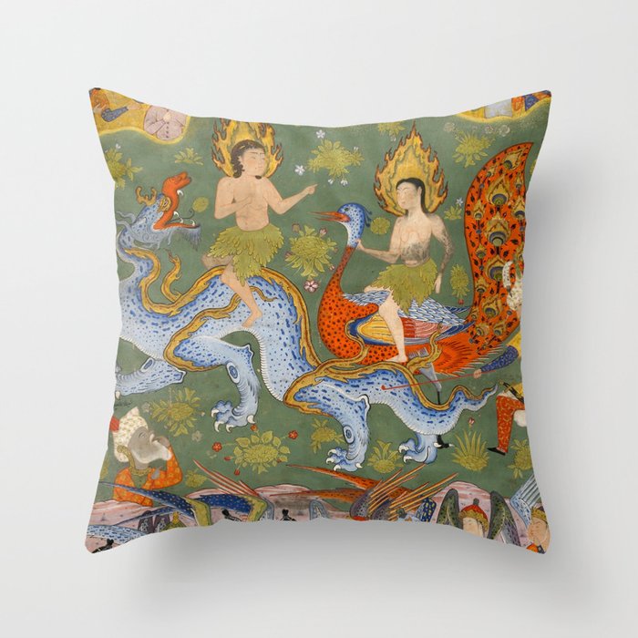 Falnama (Book of omens) Expulsion of Adam and Eve From Heaven Islamic Antique Art  Throw Pillow Gallery Image 6