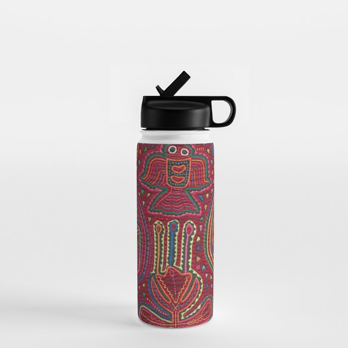 Vintage Bird and Flower Mola Textile Water Bottle Gallery Image 1