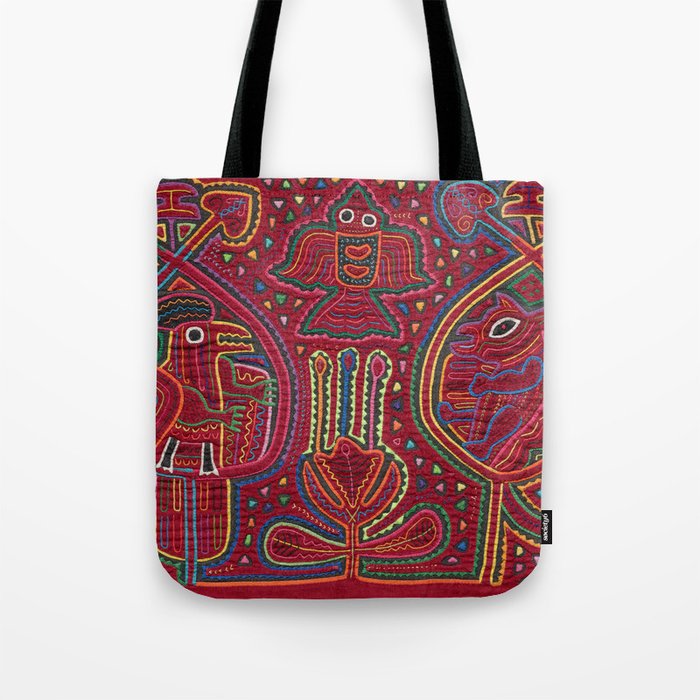 Vintage Bird and Flower Mola Textile Tote Bag Gallery Image 1