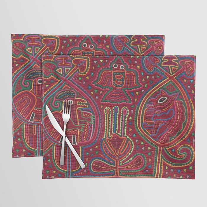 Vintage Bird and Flower Mola Textile Placemat Gallery Image 1