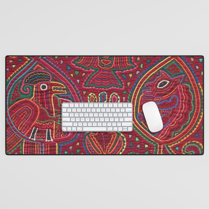 Vintage Bird and Flower Mola Textile Desk Mat Gallery Image 1